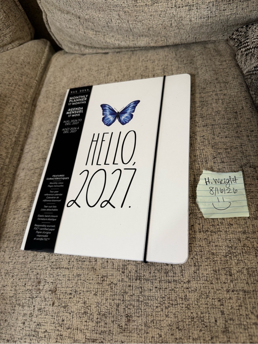 Rae Dunn Hello 2027 Planner — White with Blue Butterfly